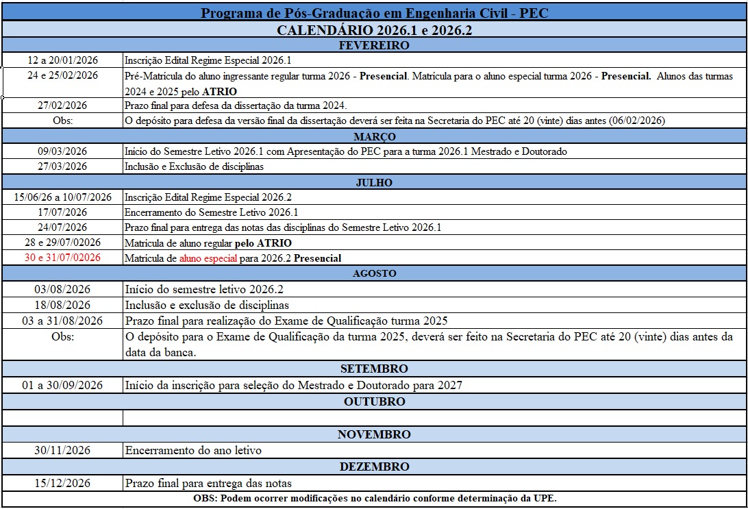 Calendário 2026.2